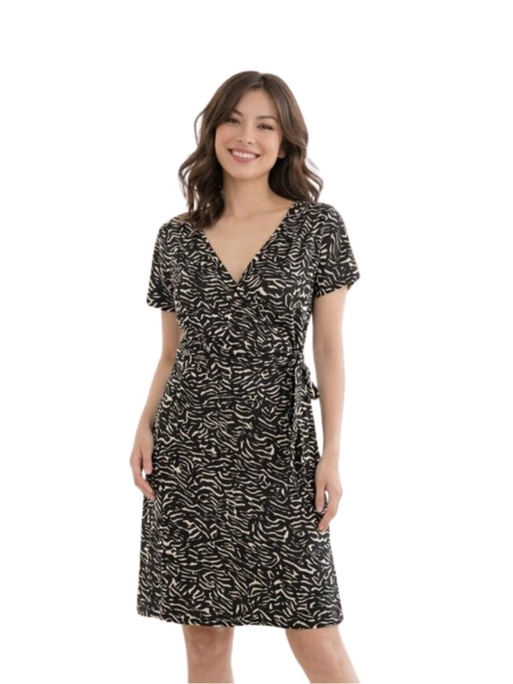 Josephine Studio Animal Print Faux Wrap Dress Petite Large Brown White Stretch